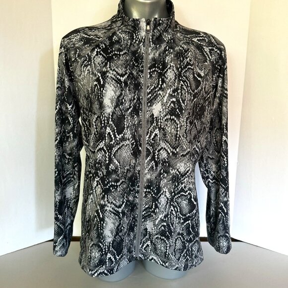 Style & Co. Sport Size L Gray Black Snakeskin Pattern Athletic Jacket Full Zip - Picture 1 of 14